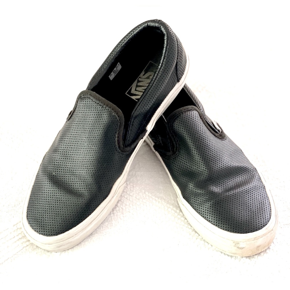 Vans Slip On Black Faux/Leather W8.5 M7 UK6 EU39
